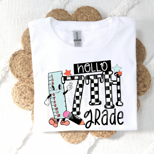 CHECKERED HELLO 7TH GRADE - DTF TRANSFER