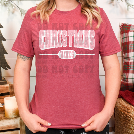 CHRISTMAS VIBES VARSITY BLOCK PINK - DTF TRANSFER