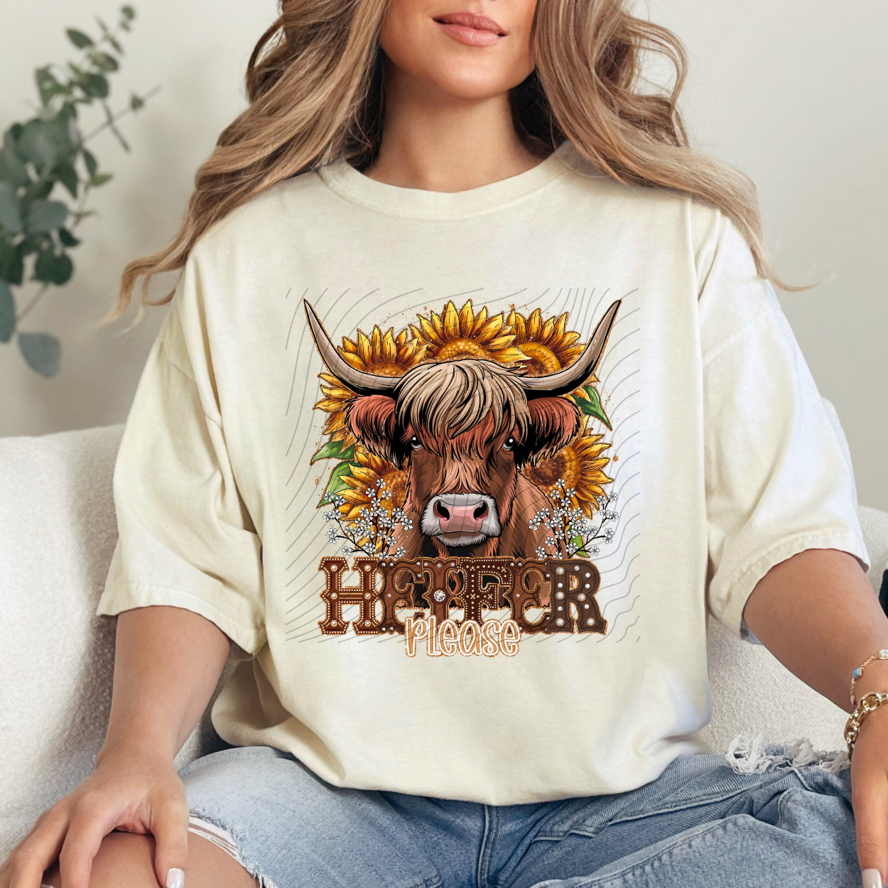 HEIFER PLEASE BROWN RHINESTONE - DTF TRANSFER