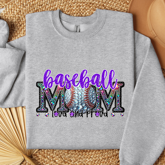BASEBALL MOM RHINESTONE PURPLE - DTF TRANSFER