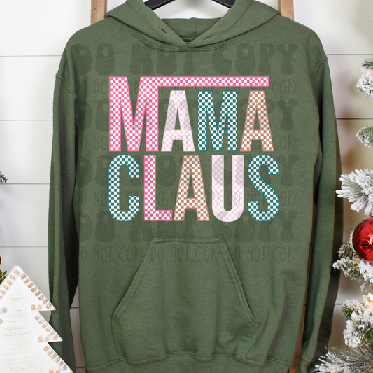 MAMA CLAUS CHECKERED - PINK/GREEN/TAN - DTF TRANSFER