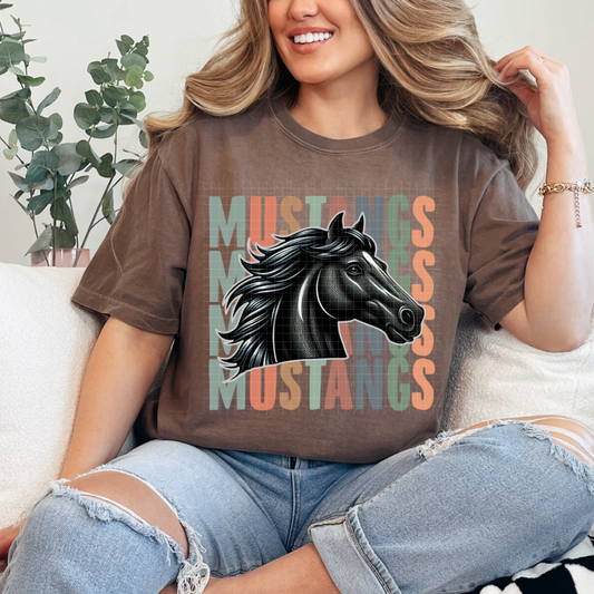 MUSTANGS STACKED RHINESTONES - DTF TRANSFER