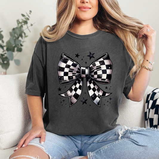 CHECKERED BOW WITH STARS - DTF TRANSFER