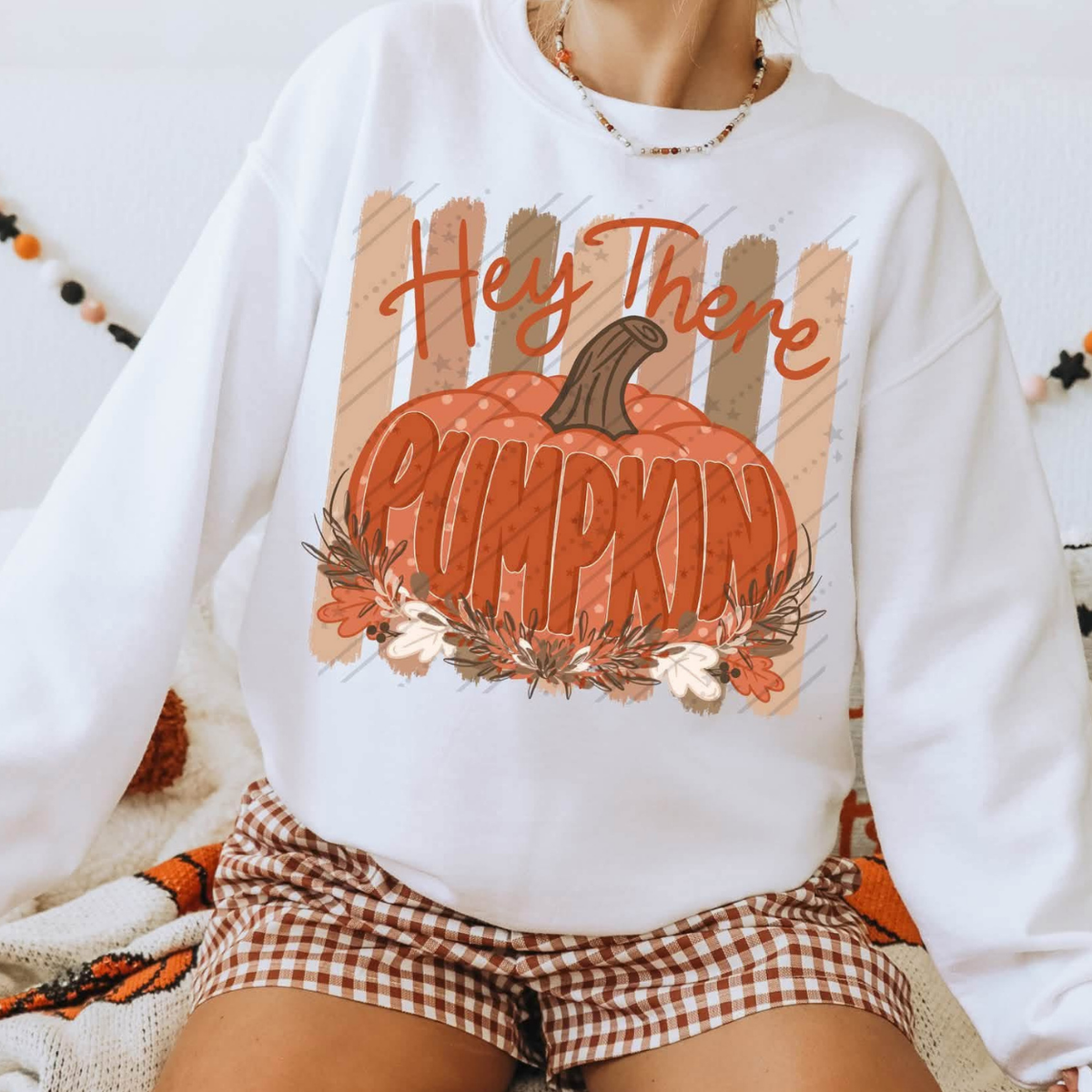 HEY THERE PUMPKIN ORANGE STRIPES - DTF TRANSFER