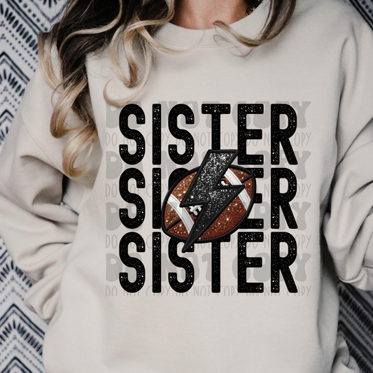 SISTER STACKED FAUX EMBROIDERY FOOTBALL - DTF TRANSFER