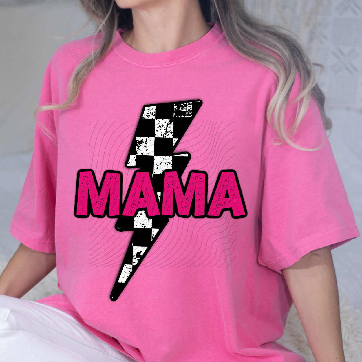 MAMA CHECKERED BOLT - DTF TRANSFER
