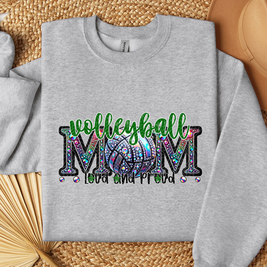 VOLLEYBALL MOM RHINESTONE GREEN - DTF TRANSFER