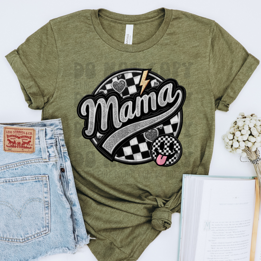 MAMA SMILEY CHECKERED CIRCLE - DTF TRANSFER