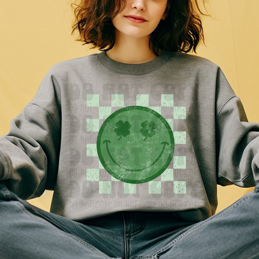 CHECKERED GREEN SMILEY - DTF TRANSFER