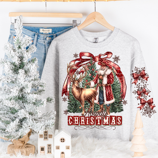 HOWDY CHRISTMAS WITH BOW W/ SLEEVE - DTF TRANSFER