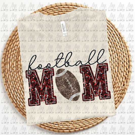 FOOTBALL MOM - DK RED -  FAUX SEQUINS - DTF TRANSFER