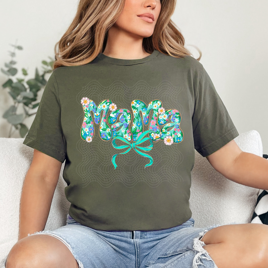 MAMA BLUE/GREEN FLORAL - DTF TRANSFER