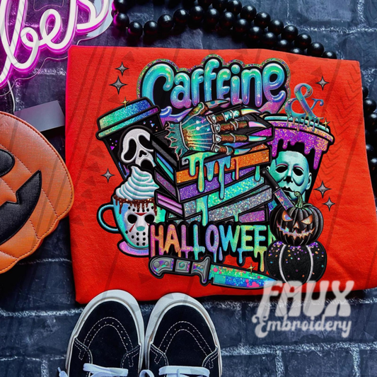 CAFFEINE & HALLOWEEN FAUX EMBROIDERY - DTF TRANSFER