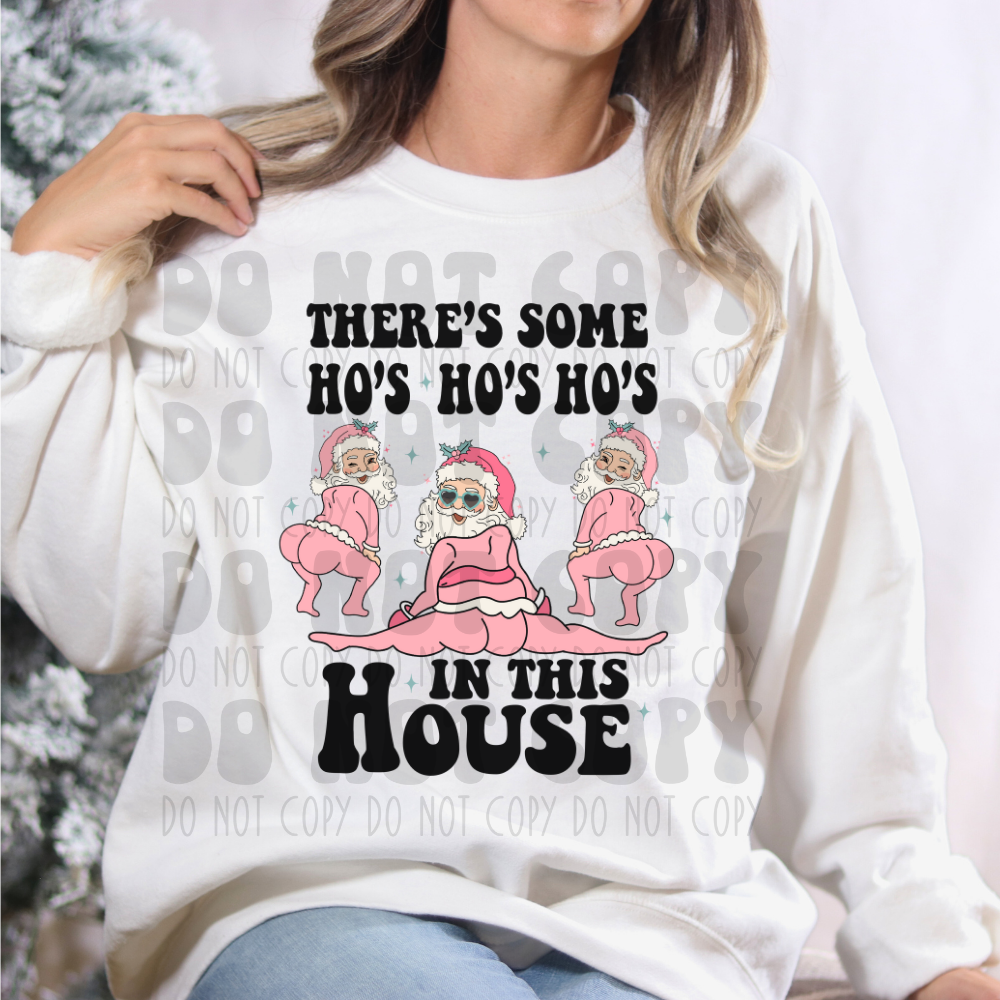 HO HO HOS IN THIS HOUSE - PINK BLK WORDS - DTF TRANSFER