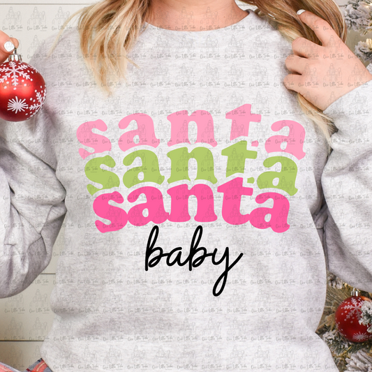 SANTA BABY STACKED RETRO PINK AND GREEN - DTF TRANSFER