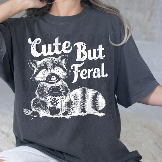 CUTE BUT FERAL RACOON WHT - DTF TRANSFER