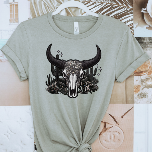 BLK SKULL FAUX EMBROIDERY & FAUX GLITTER - DTF TRANSFER