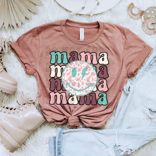 MAMA COW PRINT SMILEY PURPLE/TEAL - DTF TRANSFER