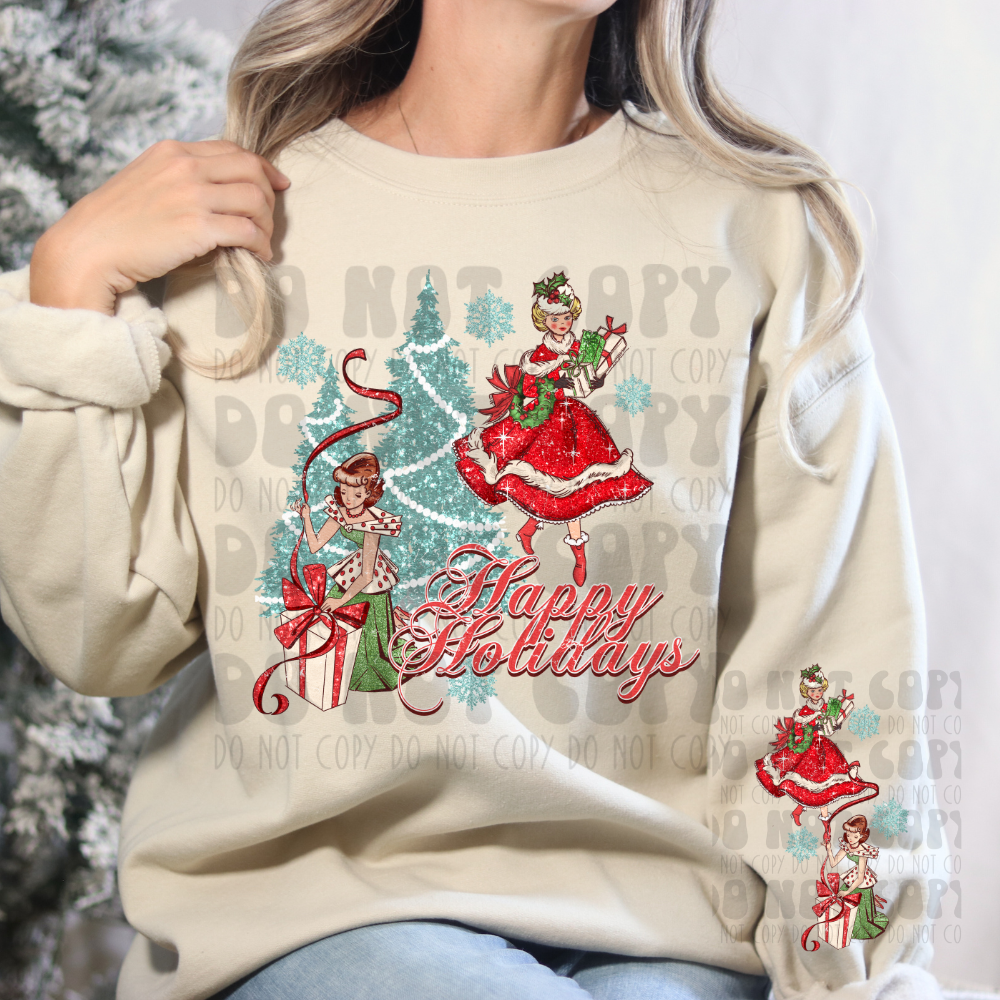 HAPPY HOLIDAYS LIGHT SKIN W/ SLEEVE - DTF TRANSFER