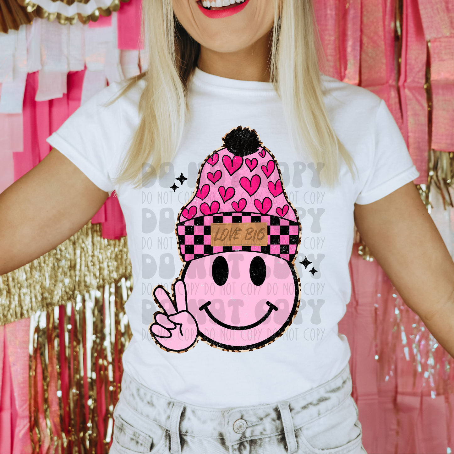 HEART TOBOGGAN SMILEY LOVE BIG DISTRESSED - DTF TRANSFER