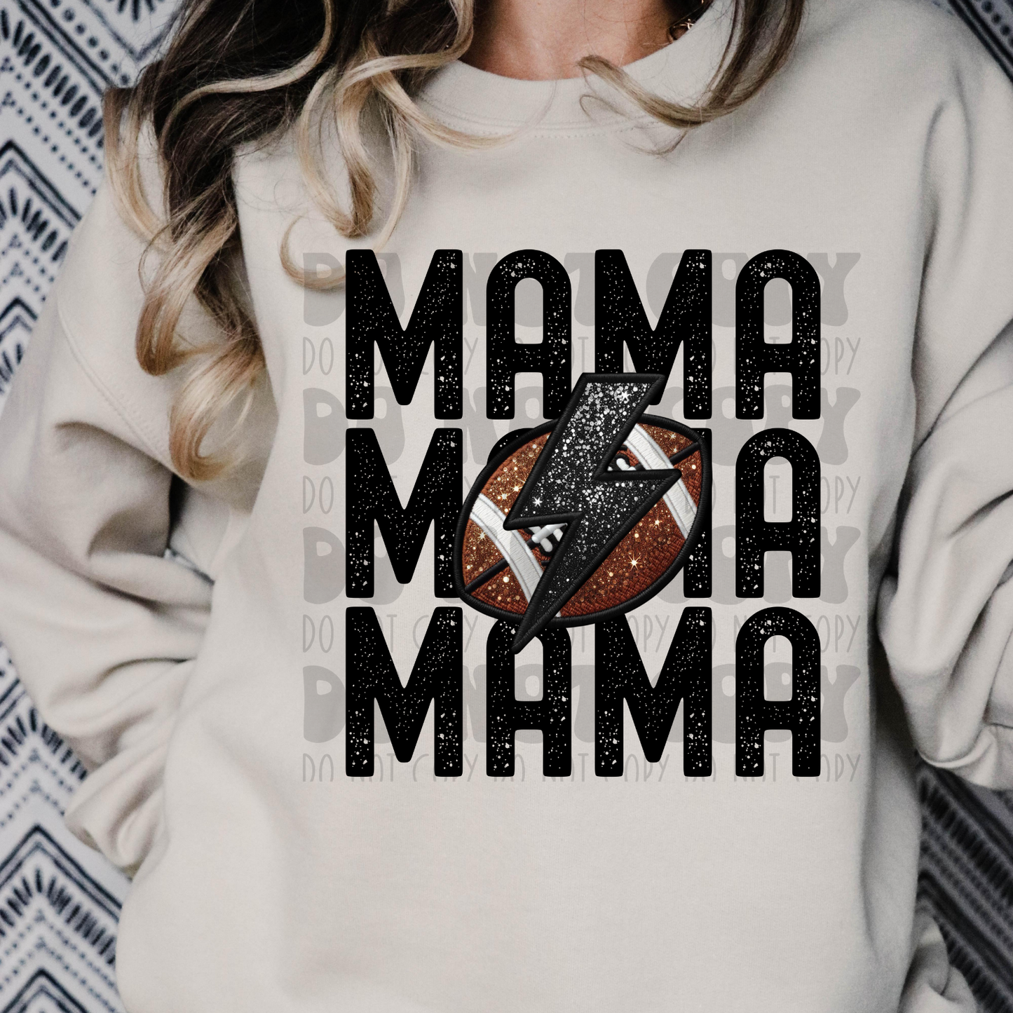 MAMA STACKED FAUX EMBROIDERY FOOTBALL - DTF TRANSFER