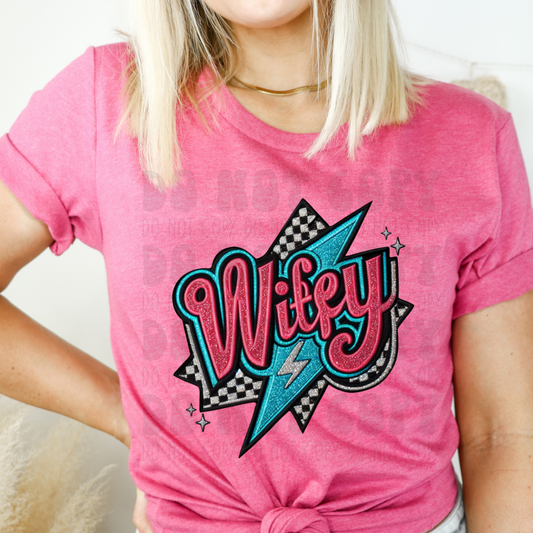 WIFEY BOLT FAUX EMBROIDERY - DTF TRANSFER