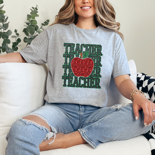 TEACHER FAUX SEQUINS GREEN - DTF TRANSFER