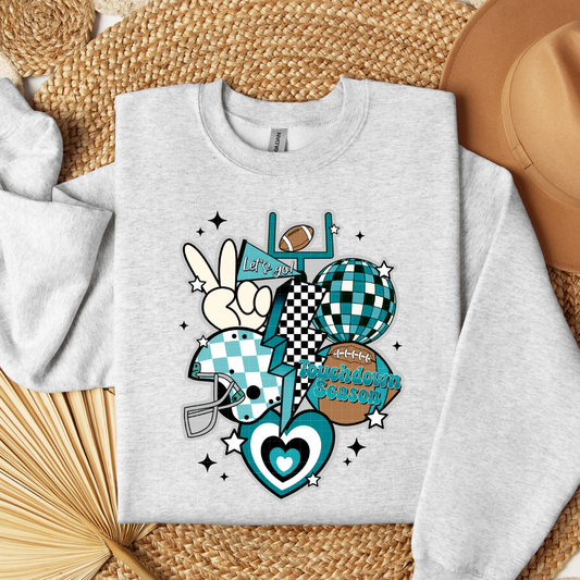 RETRO FOOTBALL COLLAGE - DRK TEAL & WHITE - DTF TRANSFER
