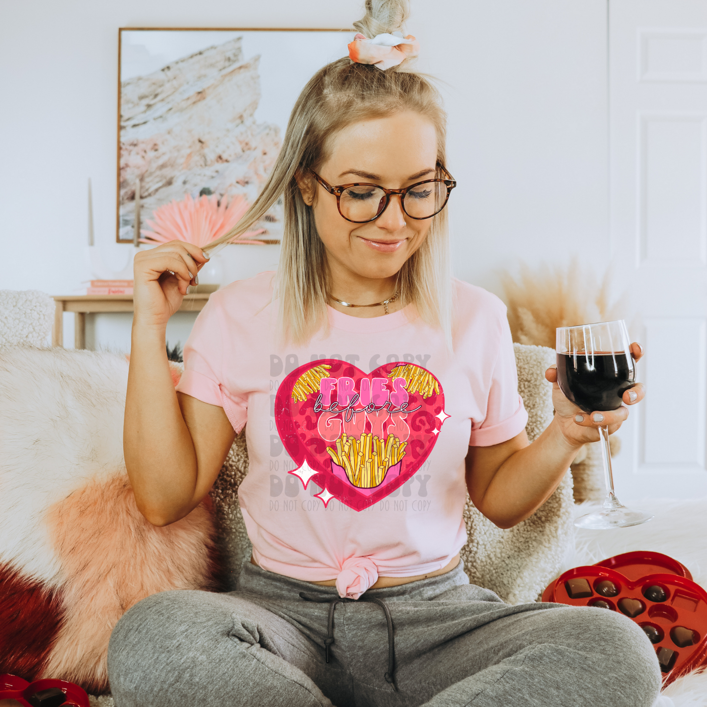 FRIES BEFORE GUYS HEART DISTRESSED - DTF TRANSFER