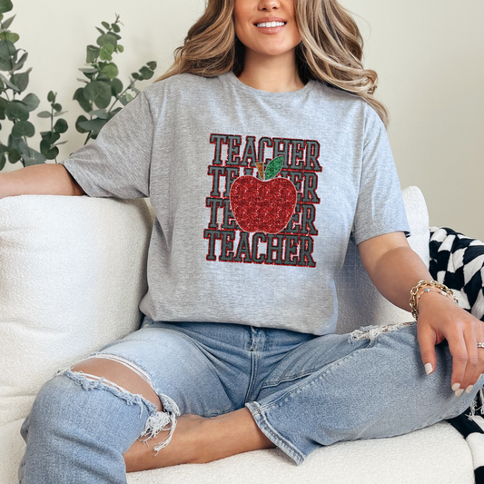 TEACHER FAUX SEQUINS RED - DTF TRANSFER