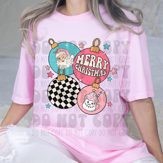 BULBS SANTA MERRY CHRISTMAS - BLUE/PINKS - DTF TRANSFER