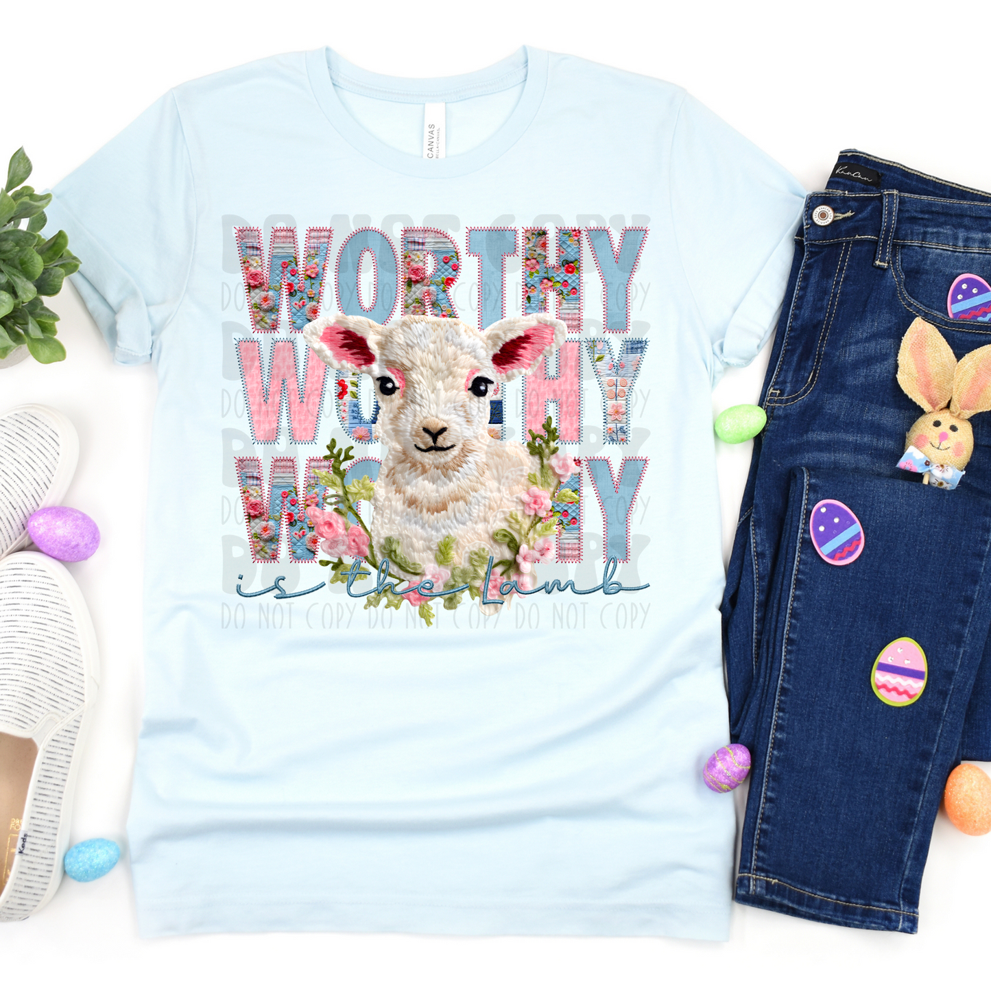 WORTHY IS THE LAMB FAUX EMBROIDERY - DTF TRANSFER