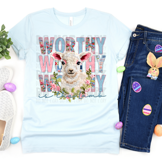 WORTHY IS THE LAMB FAUX EMBROIDERY - DTF TRANSFER