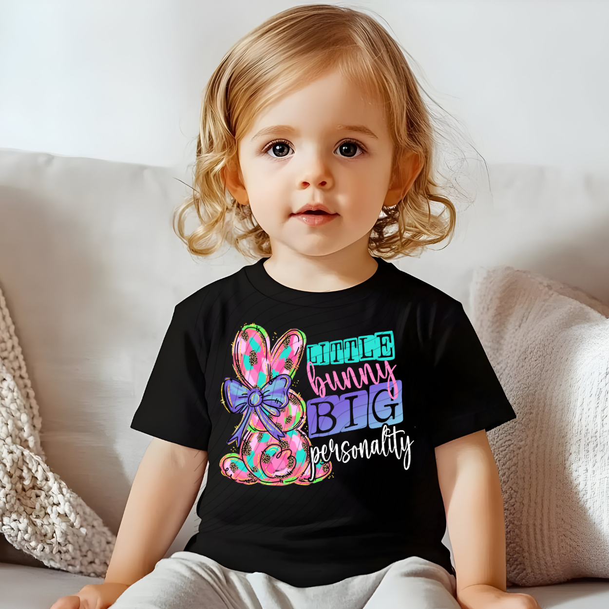 LITTLE BUNNY BIG PERSONALITY WHT TEXT - DTF TRANSFER