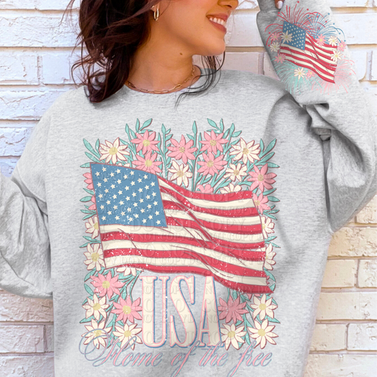 USA FLAG FLORAL W/SLEEVE - DTF TRANSFER