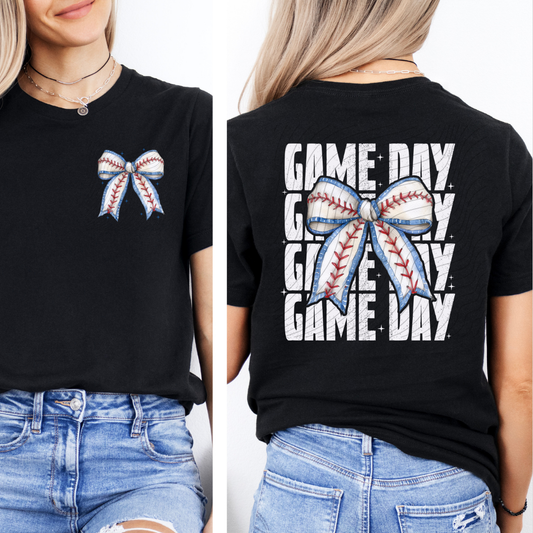 WHITE GAME DAY BASEBALL BOW W/ POCKET - DTF TRANSFER