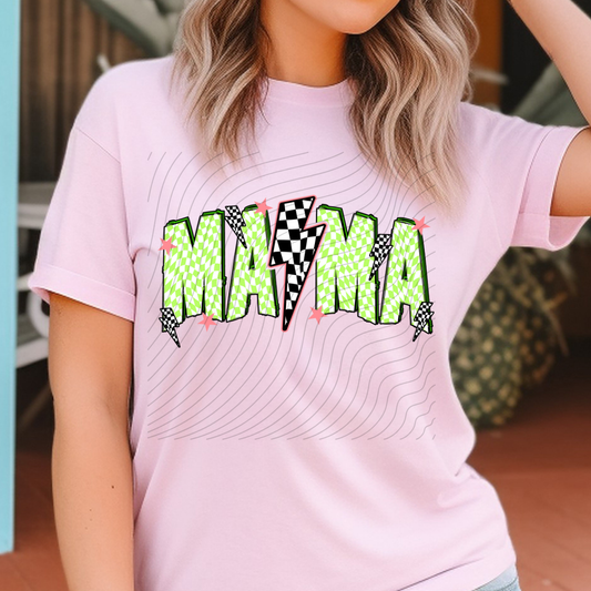 MAMA GREEN CHECKERED PINK STARS - DTF TRANSFER