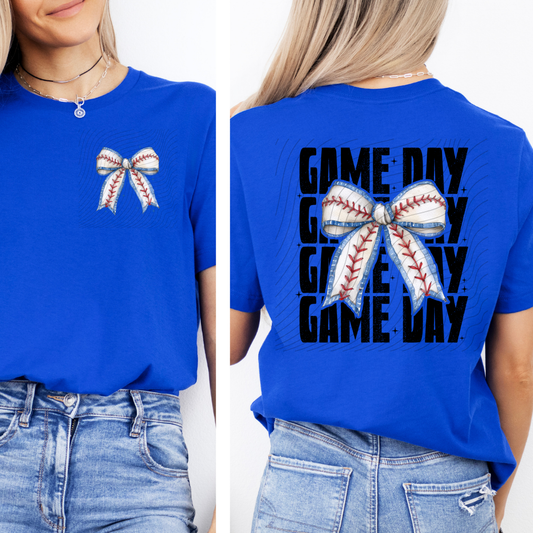 BLACK GAME DAY BASEBALL BOW W/ POCKET - DTF TRANSFER