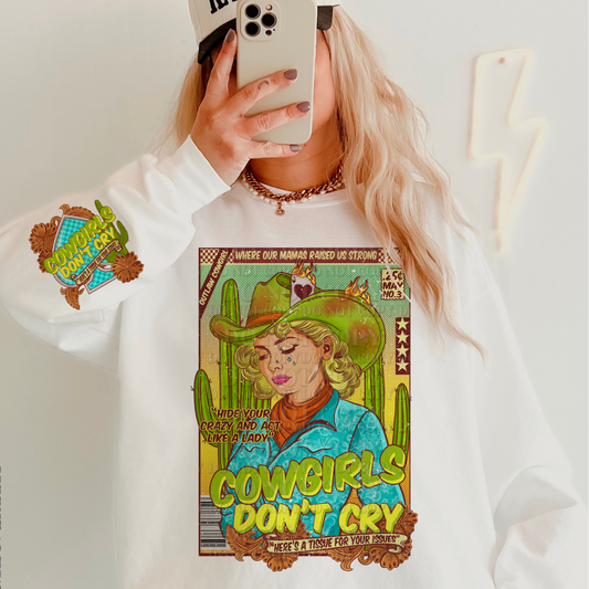 COWGIRLS DON'T CRY W/ BLUE SLEEVE - DTF TRANSFER