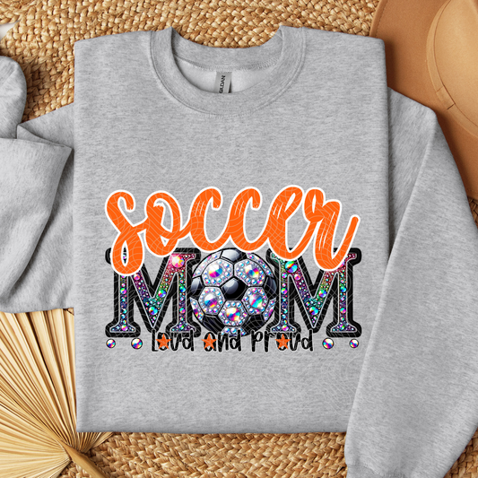 SOCCER MOM RHINESTONES ORANGE - DTF TRANSFER