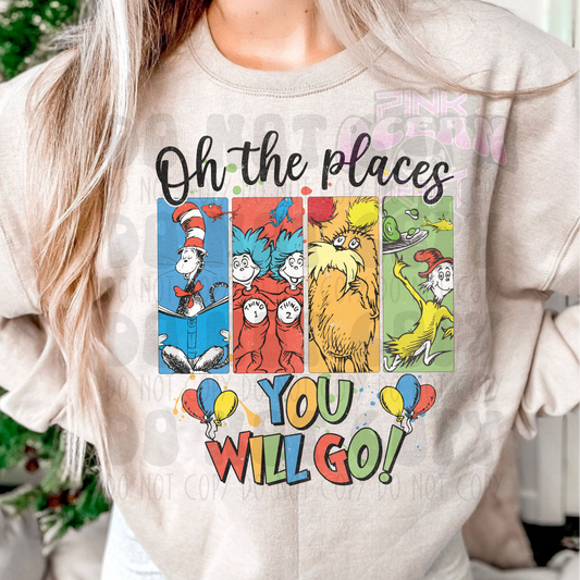 OH THE PLACES COLORFUL DISTRESSED - DTF TRANSFER