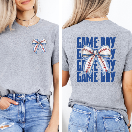 BLUE GAME DAY BASEBALL BOW W/ POCKET - DTF TRANSFER