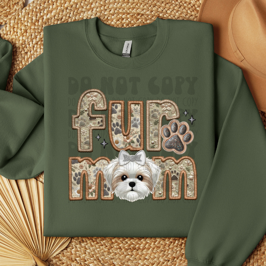 SHIHTZU, WHT W/BOW - FAUX EMBROIDERY - DTF TRANSFER