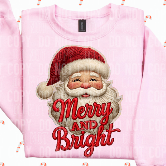 FAUX YARN MERRY AND BRIGHT SANTA - DTF TRANSFER
