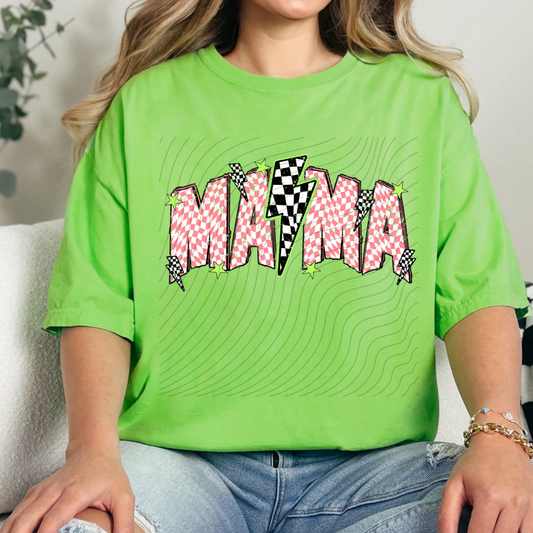 MAMA PINK CHECKERED GREEN STARS - DTF TRANSFER