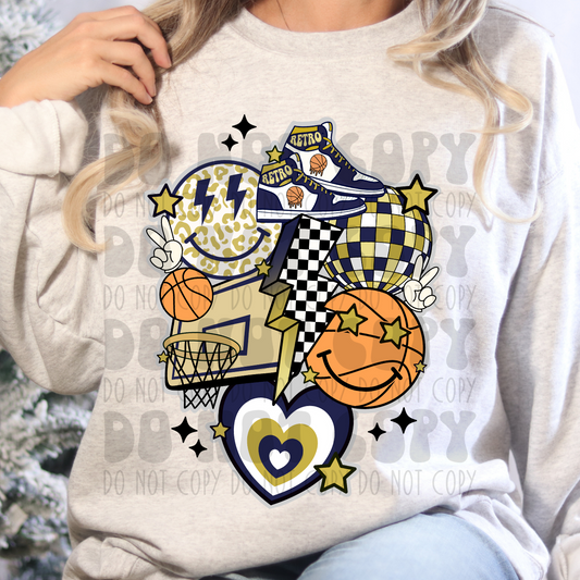 BASKETBALL COLLAGE NAVY/GOLD - DTF TRANSFER