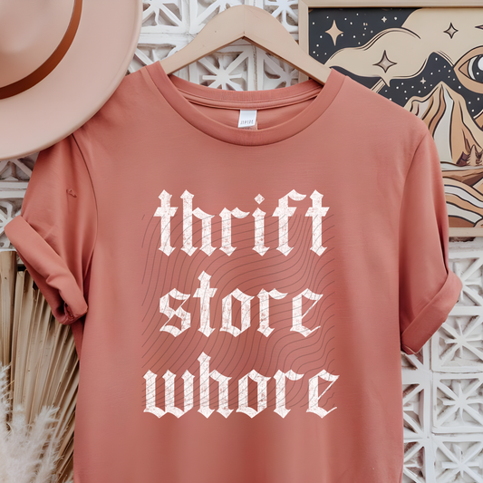 THRIFT STORE DISTRESSED WHT TEXT - DTF TRANSFER