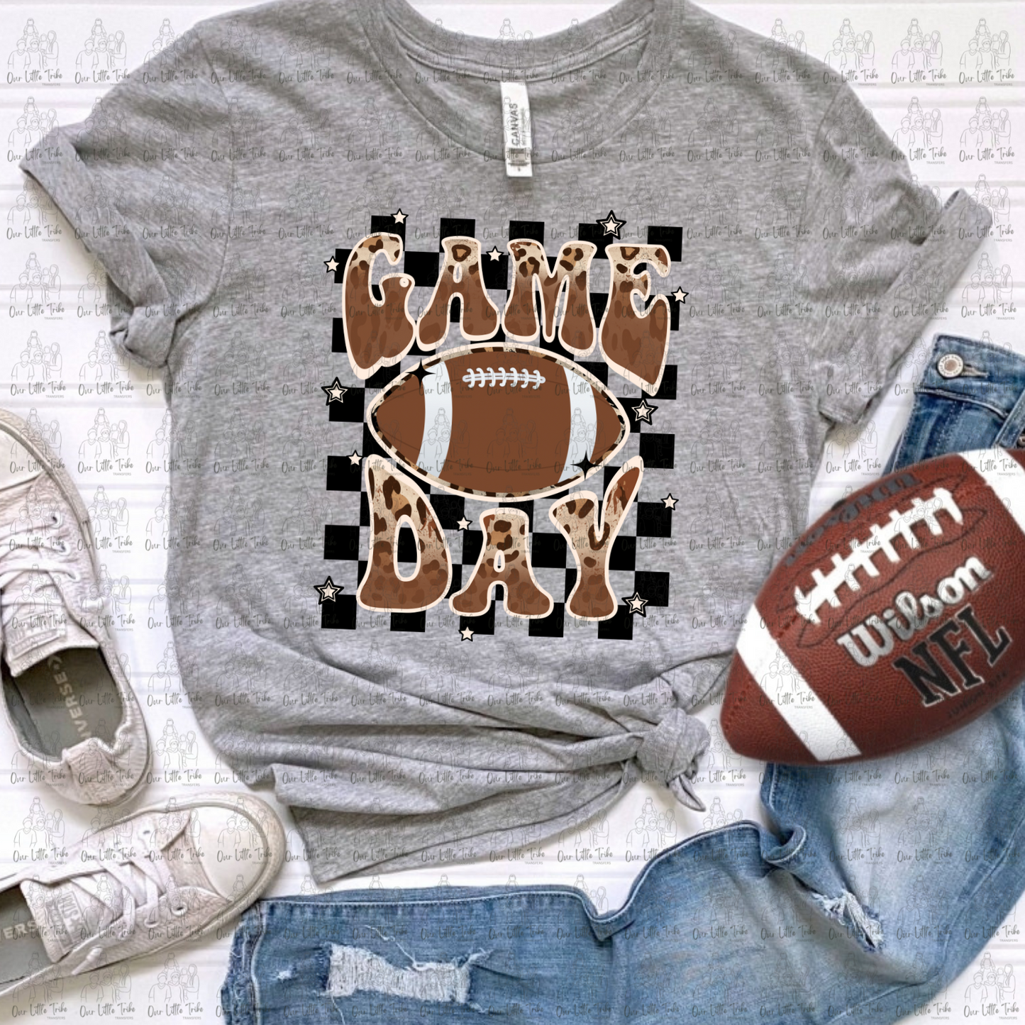 GAME DAY BROWN LEOPARD CHECKERED BACKGROUND - DTF TRANSFER