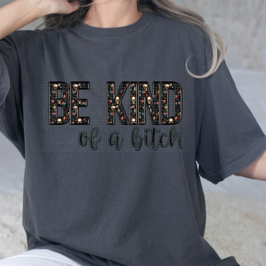 BE KIND FAUX EMBROIDERY SKELETON PRINT - DTF TRANSFER