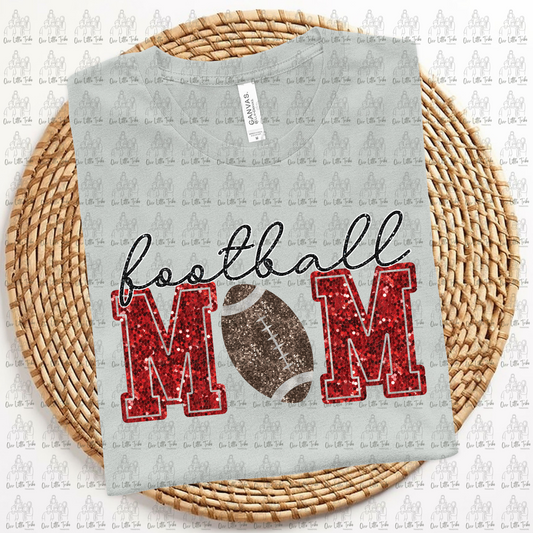 FOOTBALL MOM - RED -  FAUX SEQUINS - DTF TRANSFER